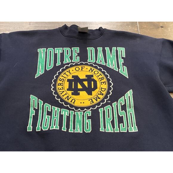 Vintage 90s Logo 7 Heavyweight Mens Navy Notre Dame Fighting Irish Sweatshirt XL - Picture 4 of 13